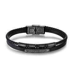 Black Braided Bracelet with Name Beads
