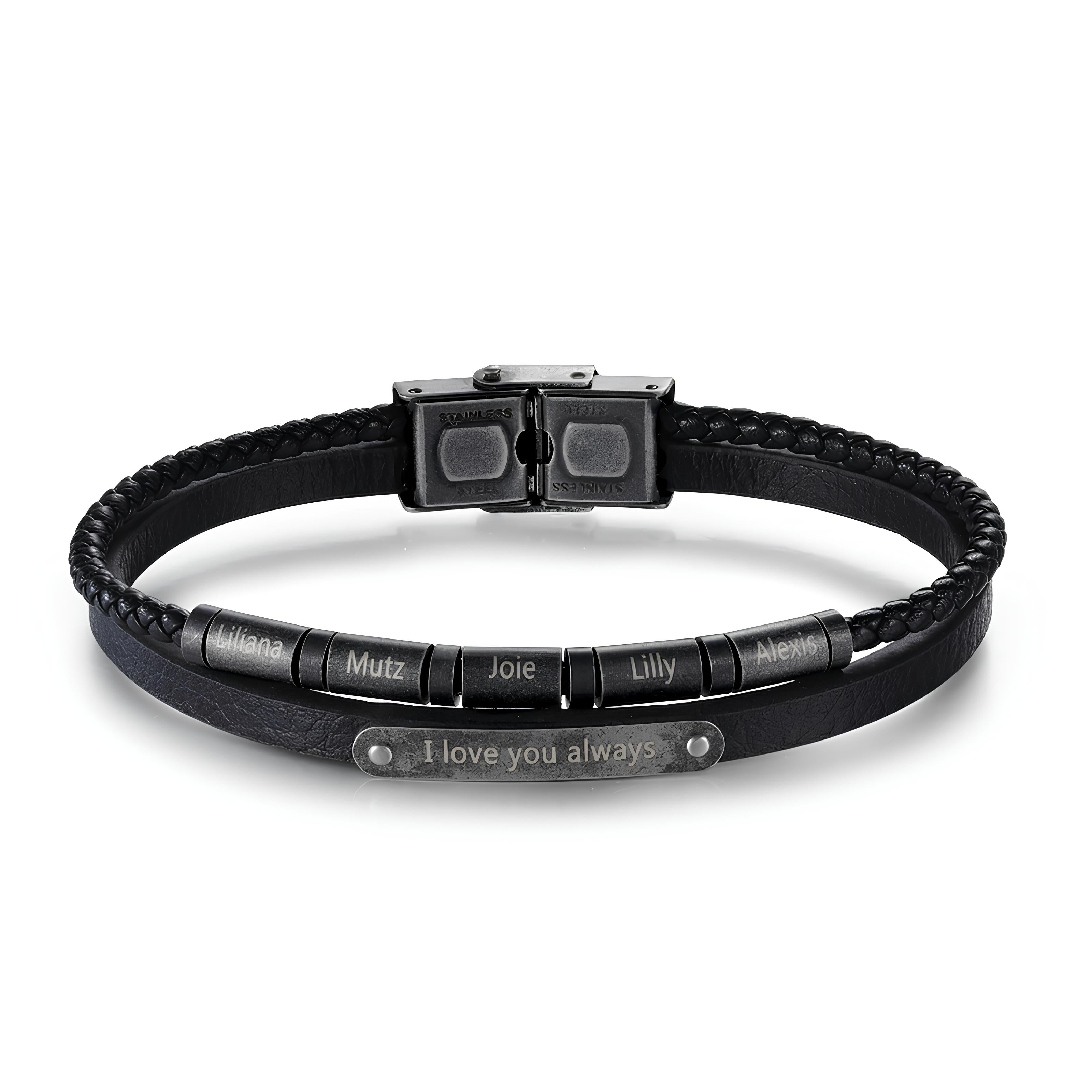 Black Braided Bracelet with Name Beads