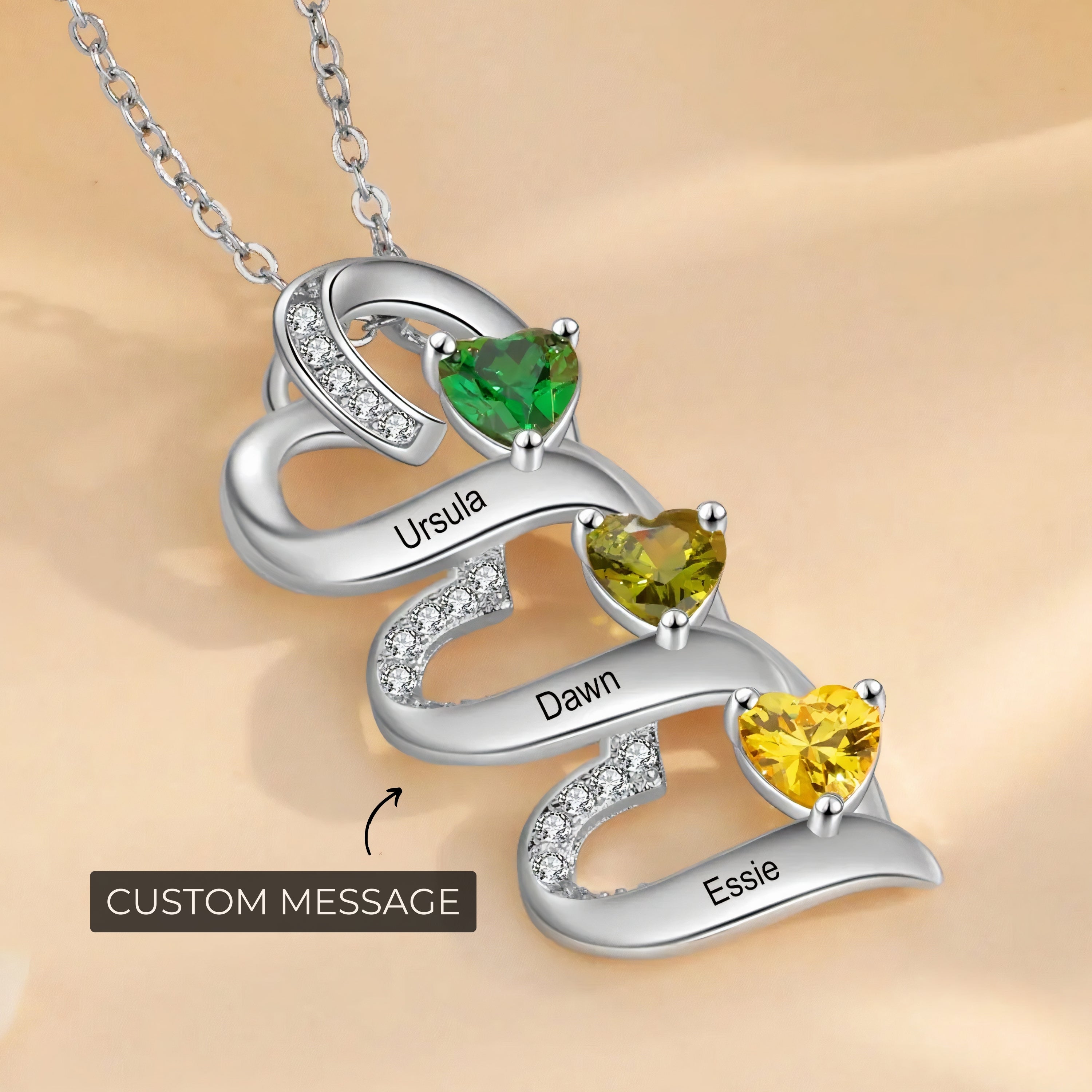 Stacked Hearts Birthstone Necklace