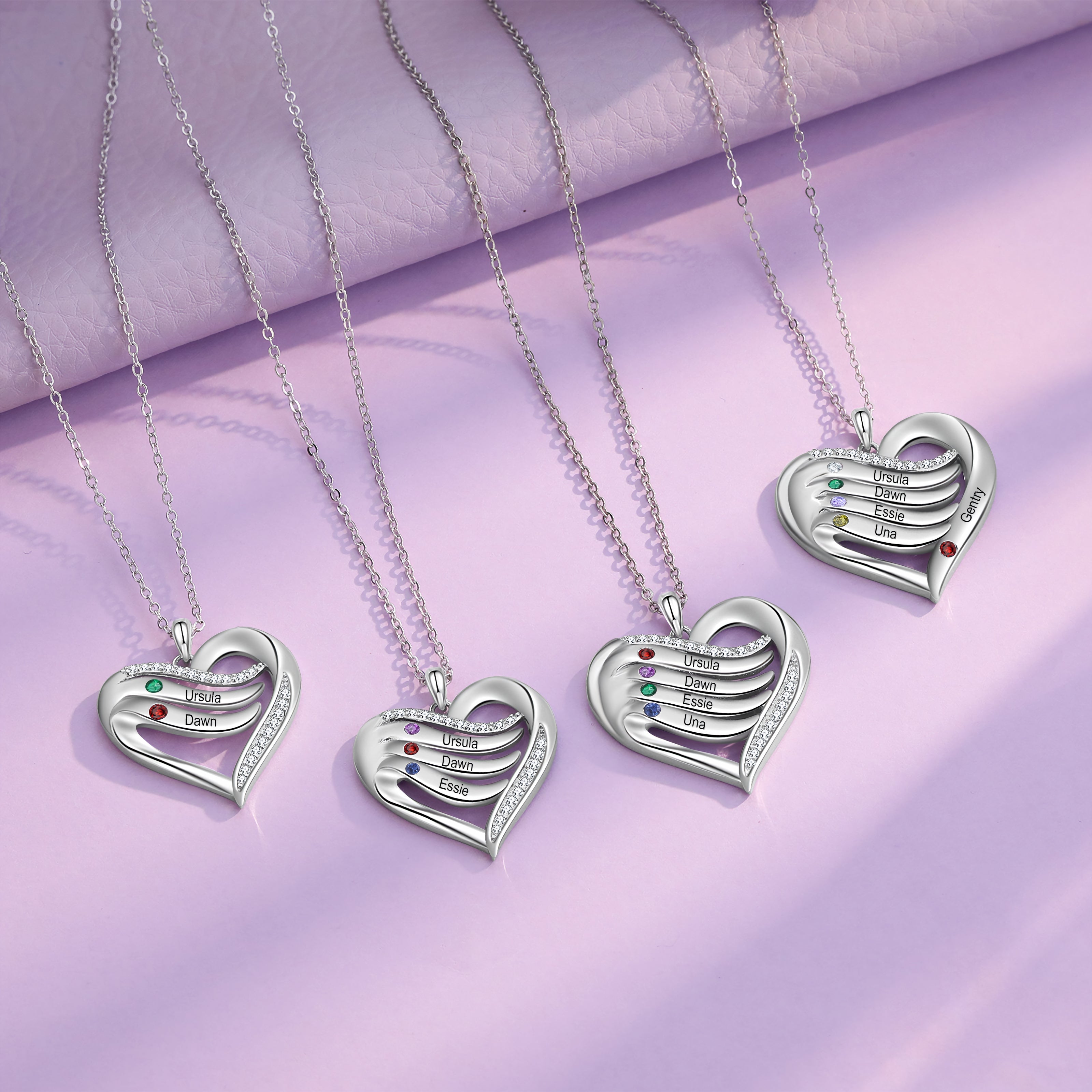 Engraved Heart Necklace with Birthstones