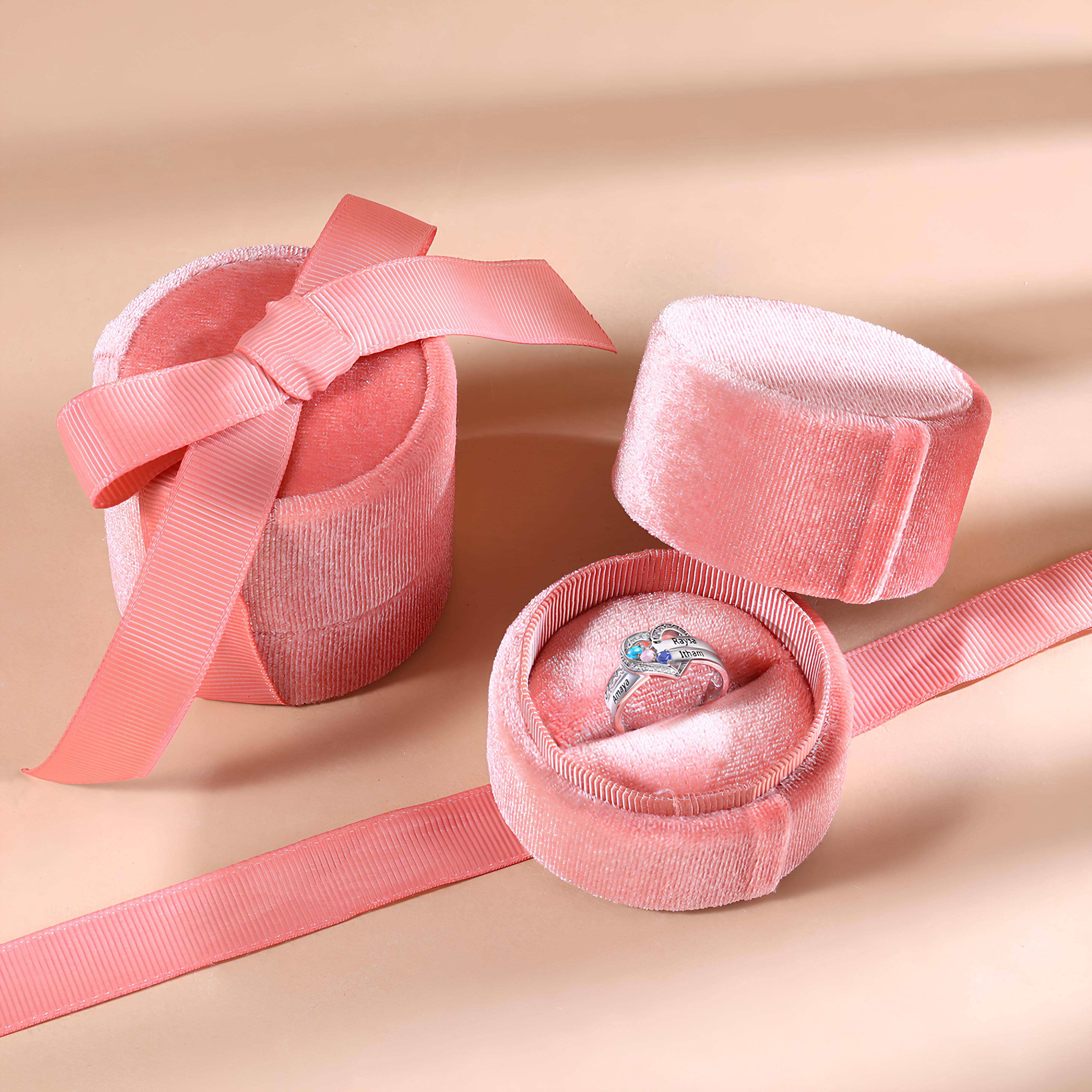 Heart Birthstone Ring with Engraved Names