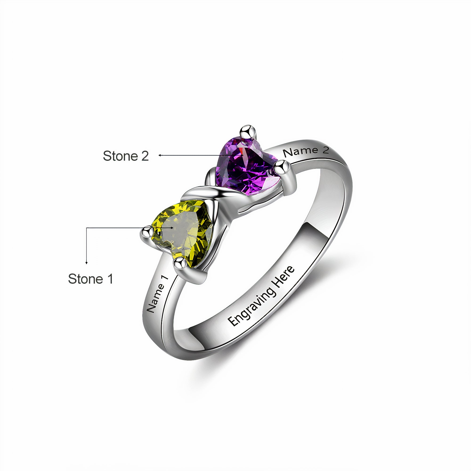 Double Name Ring with Birthstones