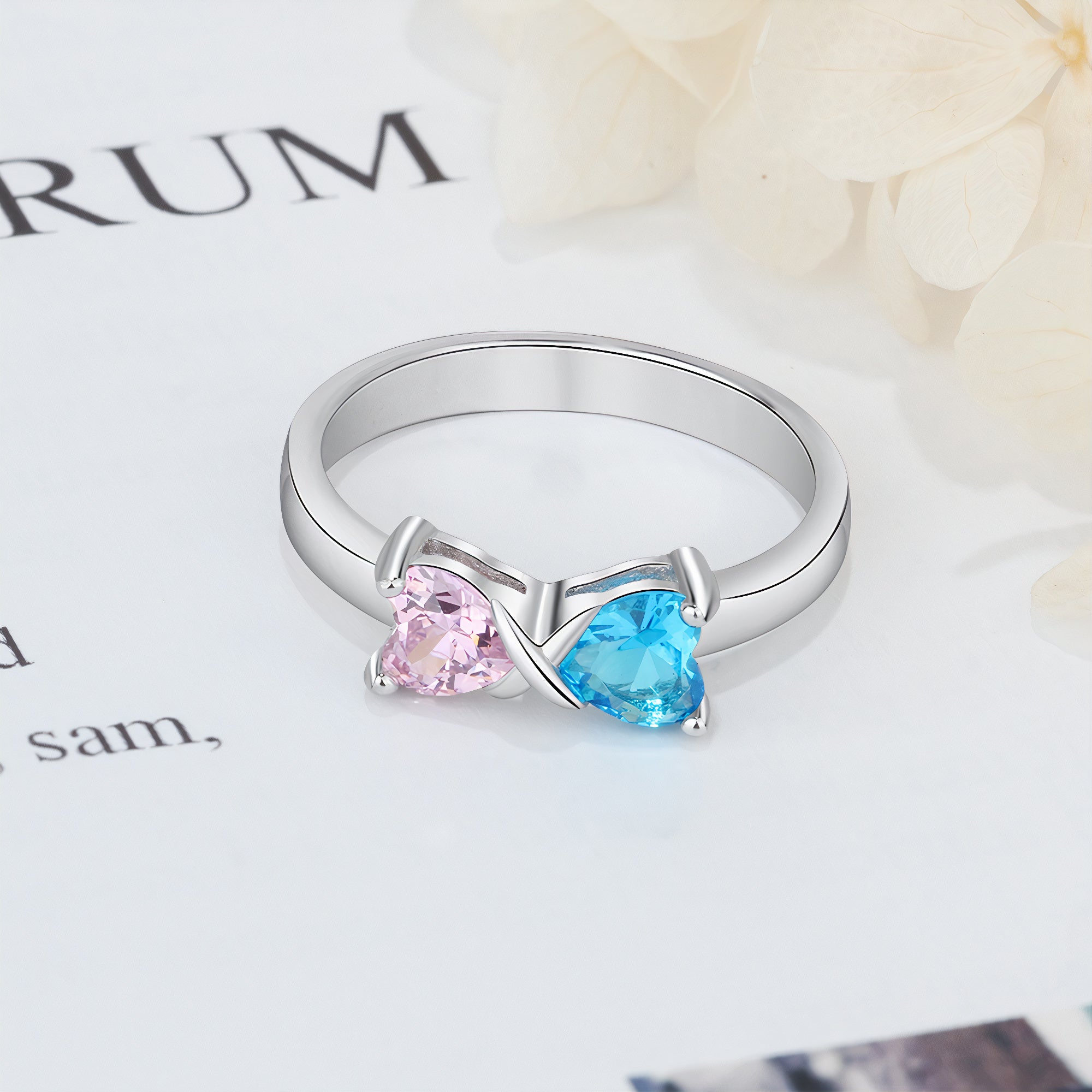 Double Name Ring with Birthstones