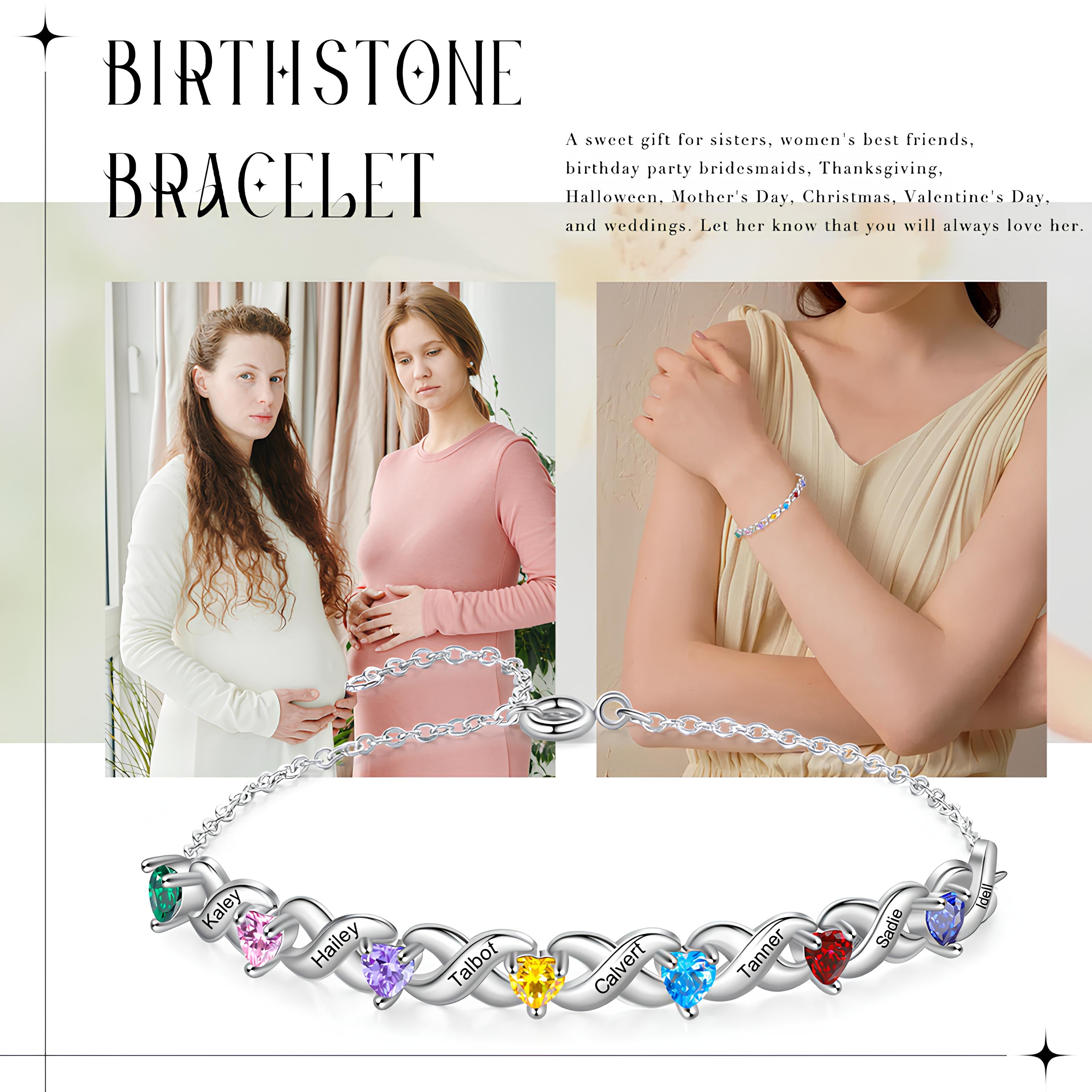 Custom Birthstone Infinity Name Bracelet