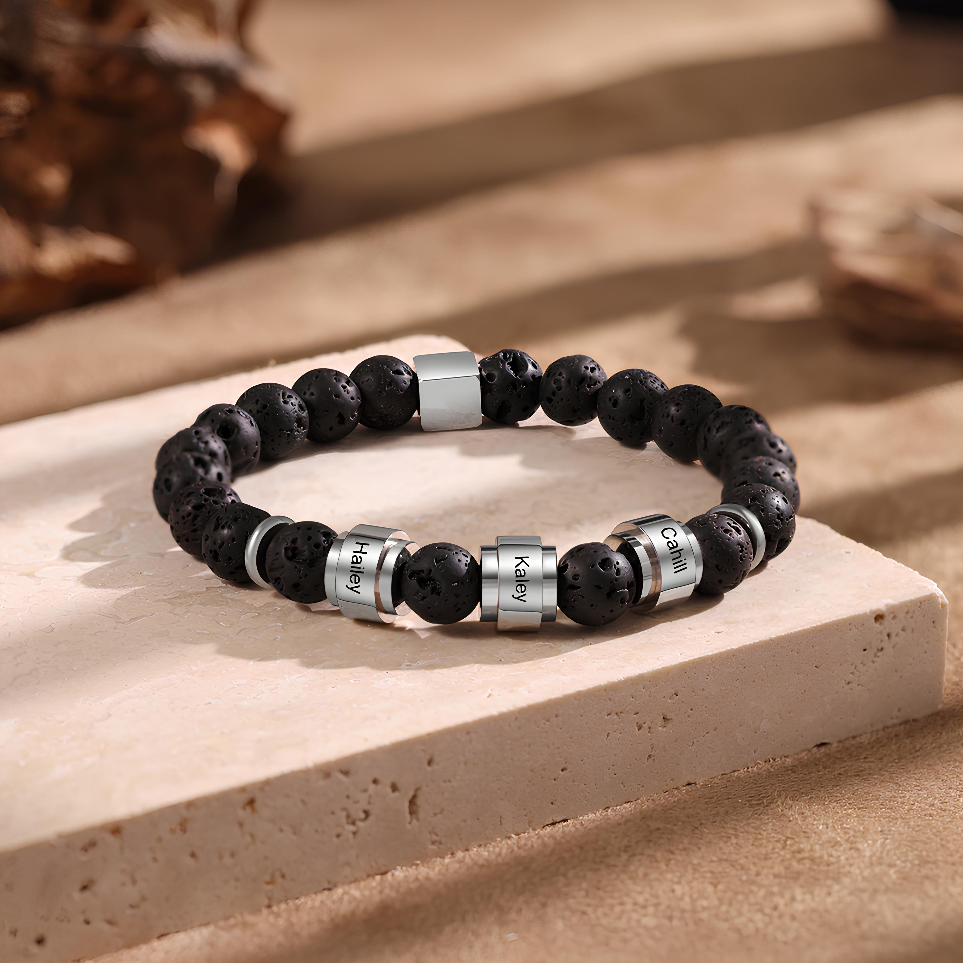 Custom Engraved Lava Stone Name Bracelet