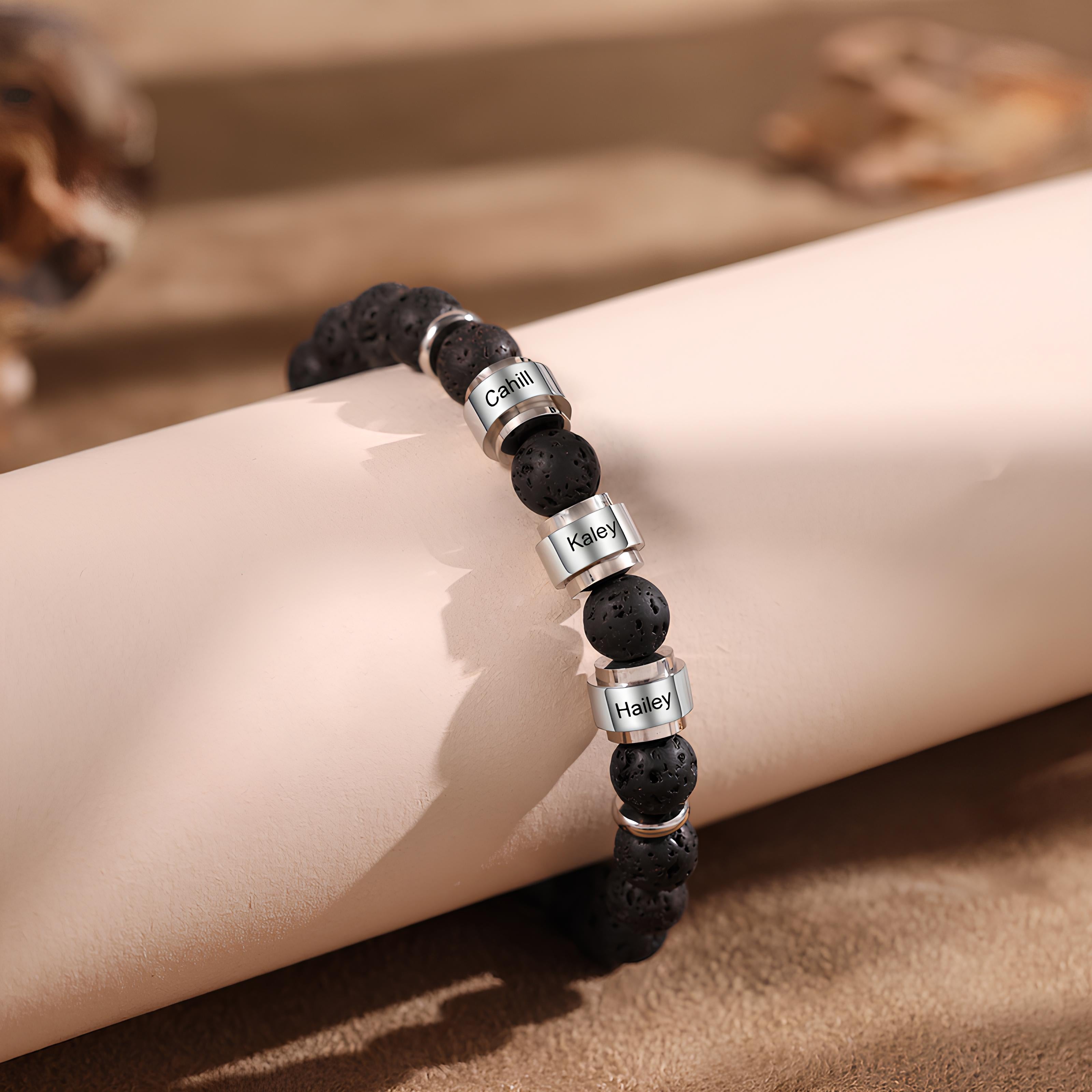 Custom Engraved Lava Stone Name Bracelet