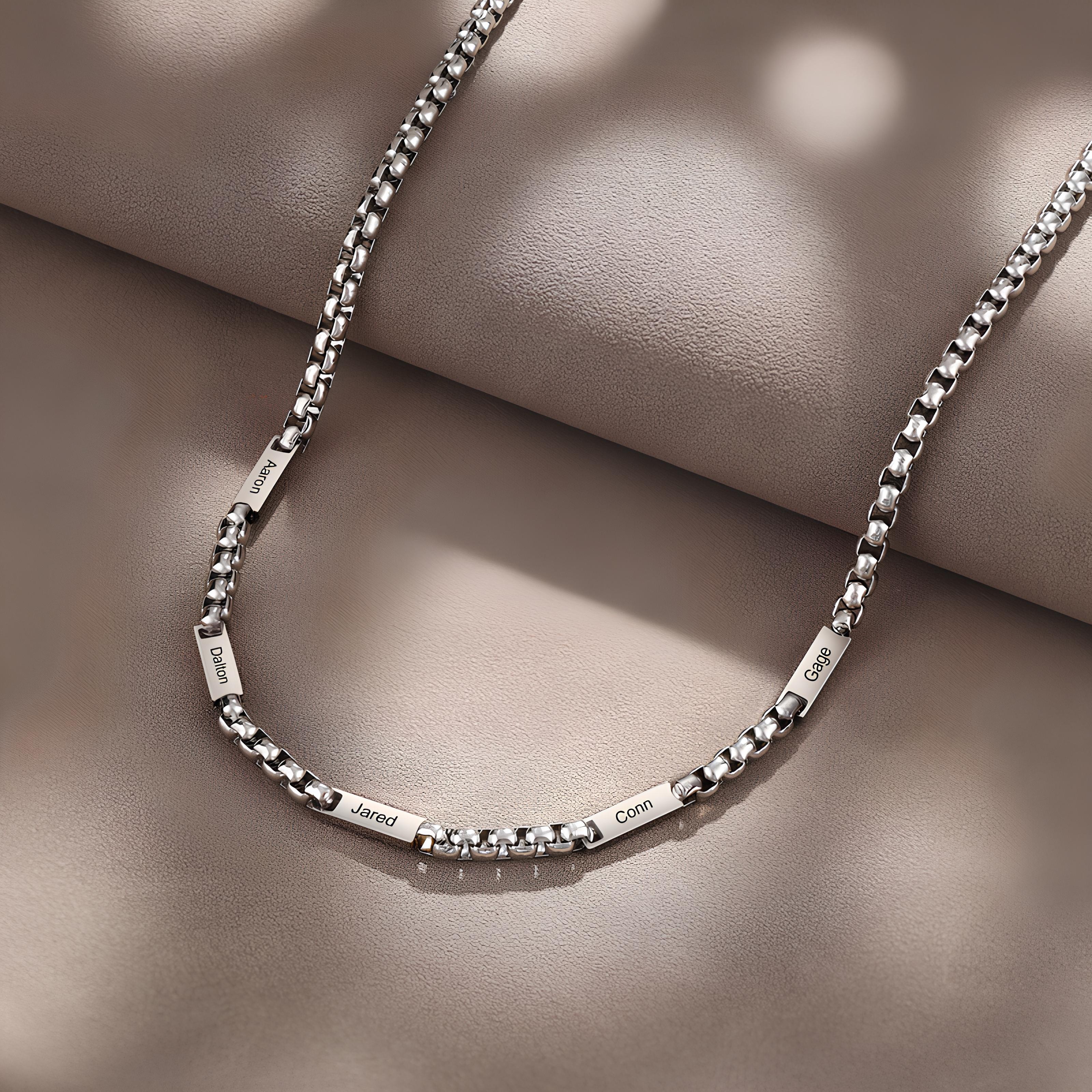 Engraved Men Necklace Curb Chain