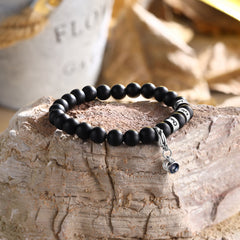 Black Beaded Bracelet with Photo & 3 Names