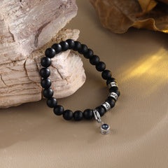 Black Beaded Bracelet with Photo & 3 Names