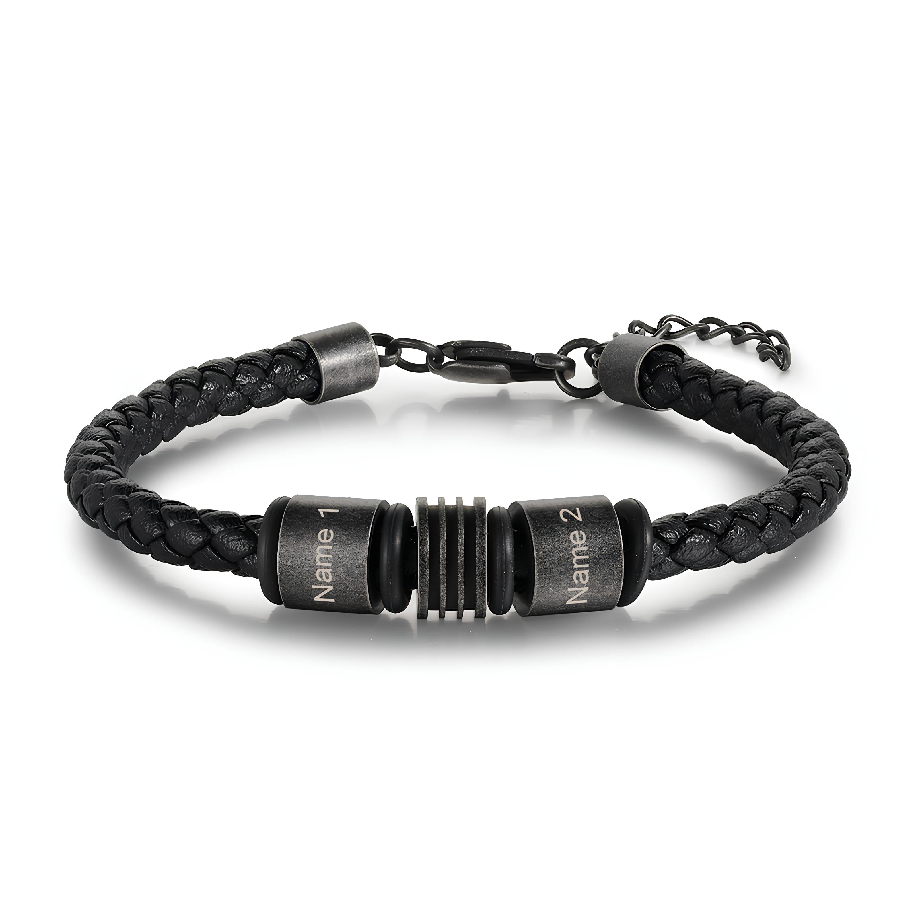 Custom Name Braided Leather Bracelet for Men
