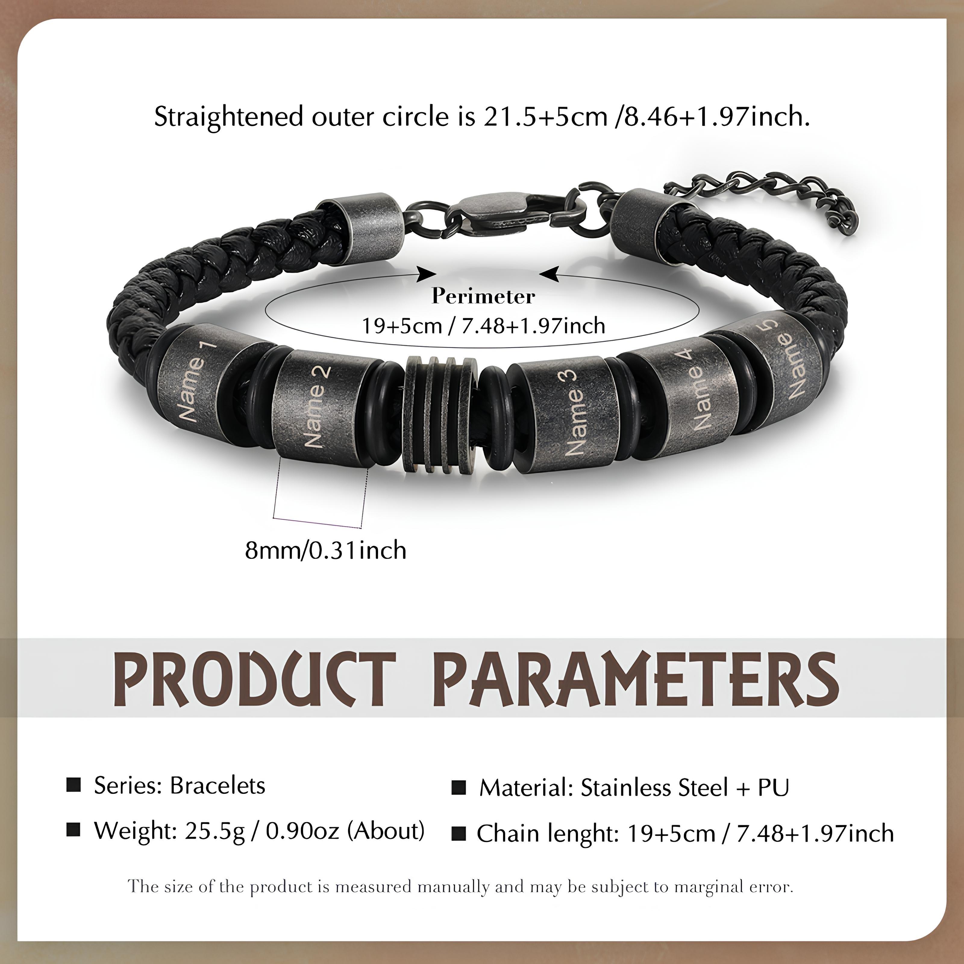 Custom Name Braided Leather Bracelet for Men