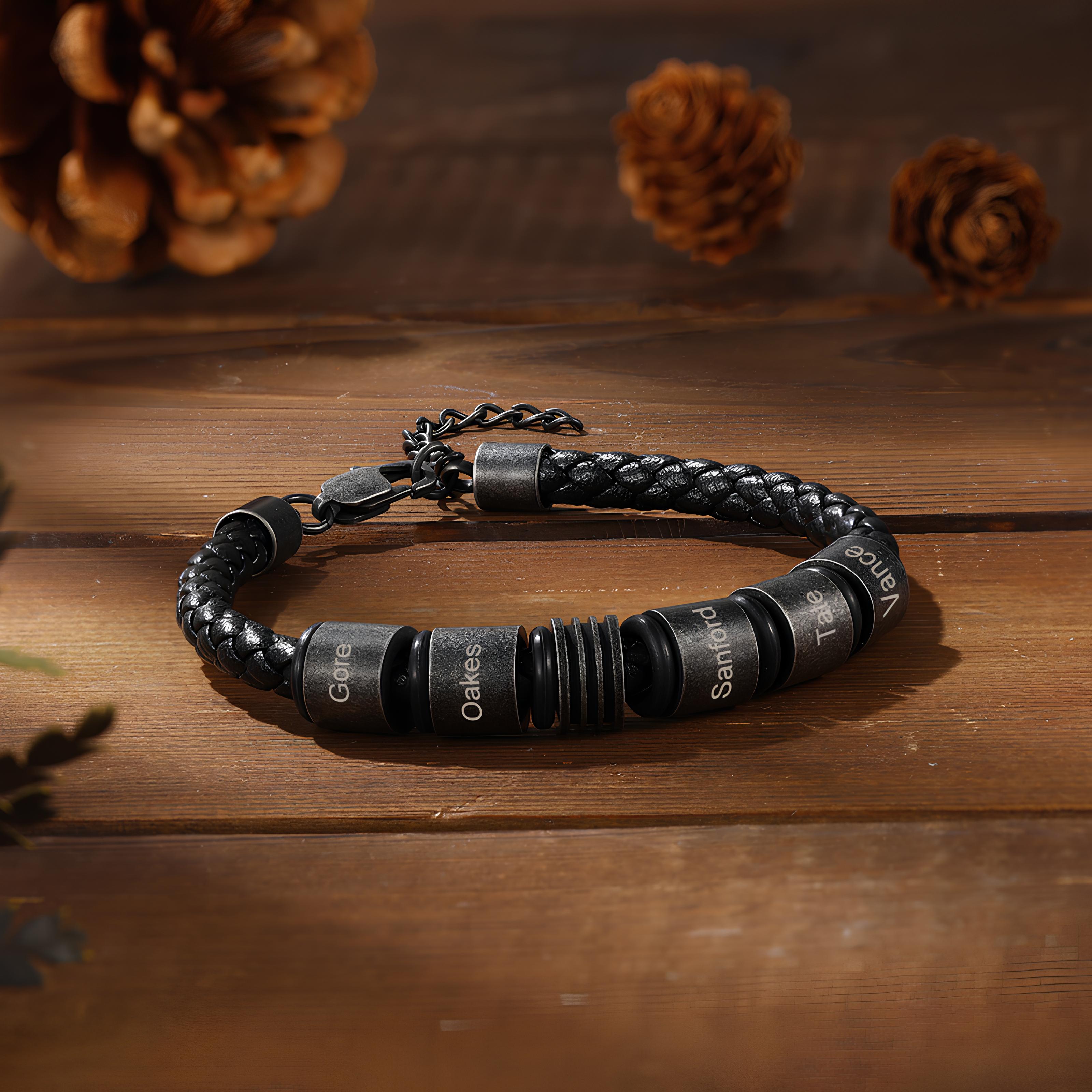Custom Name Braided Leather Bracelet for Men