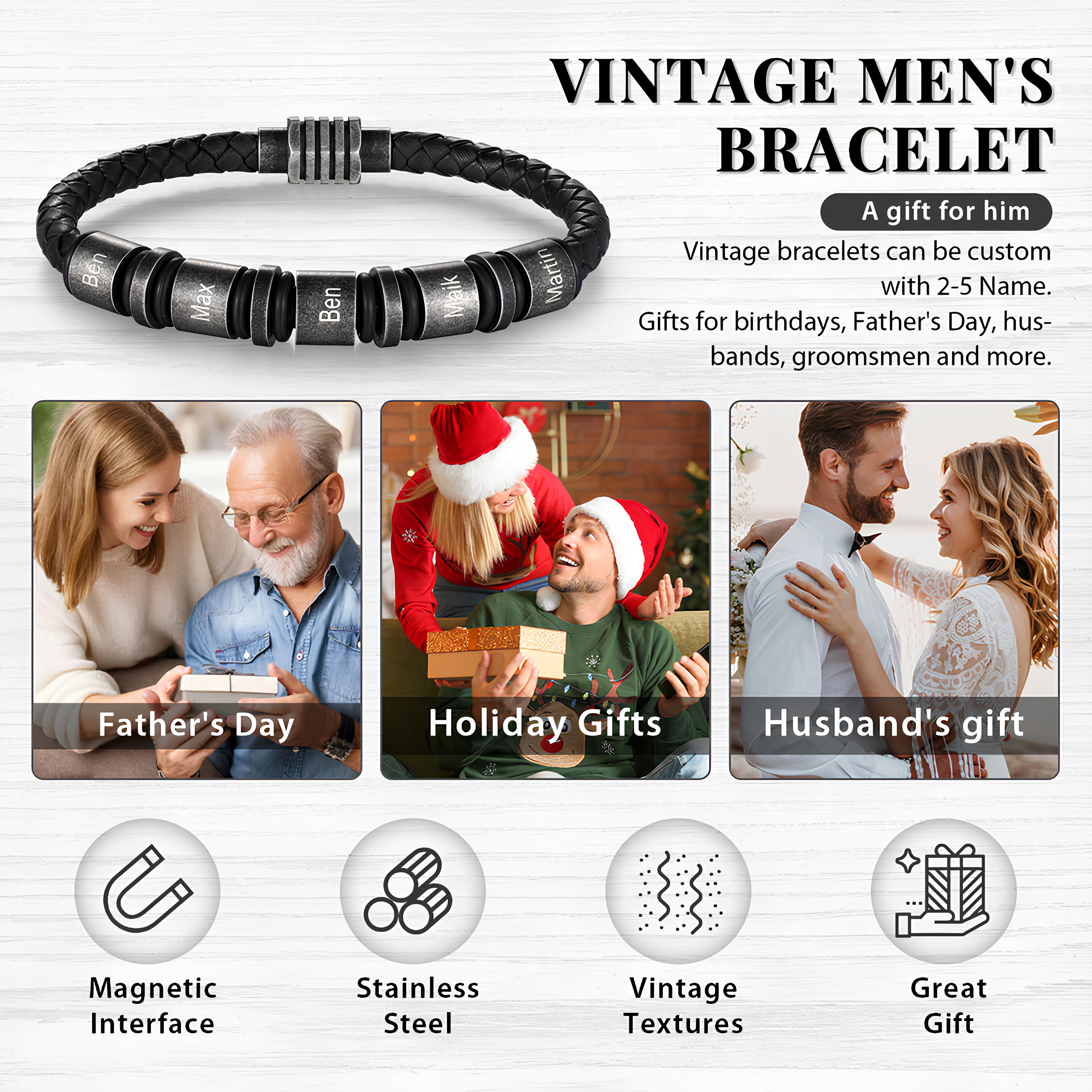 Custom Vintage Name Bracelet for Men