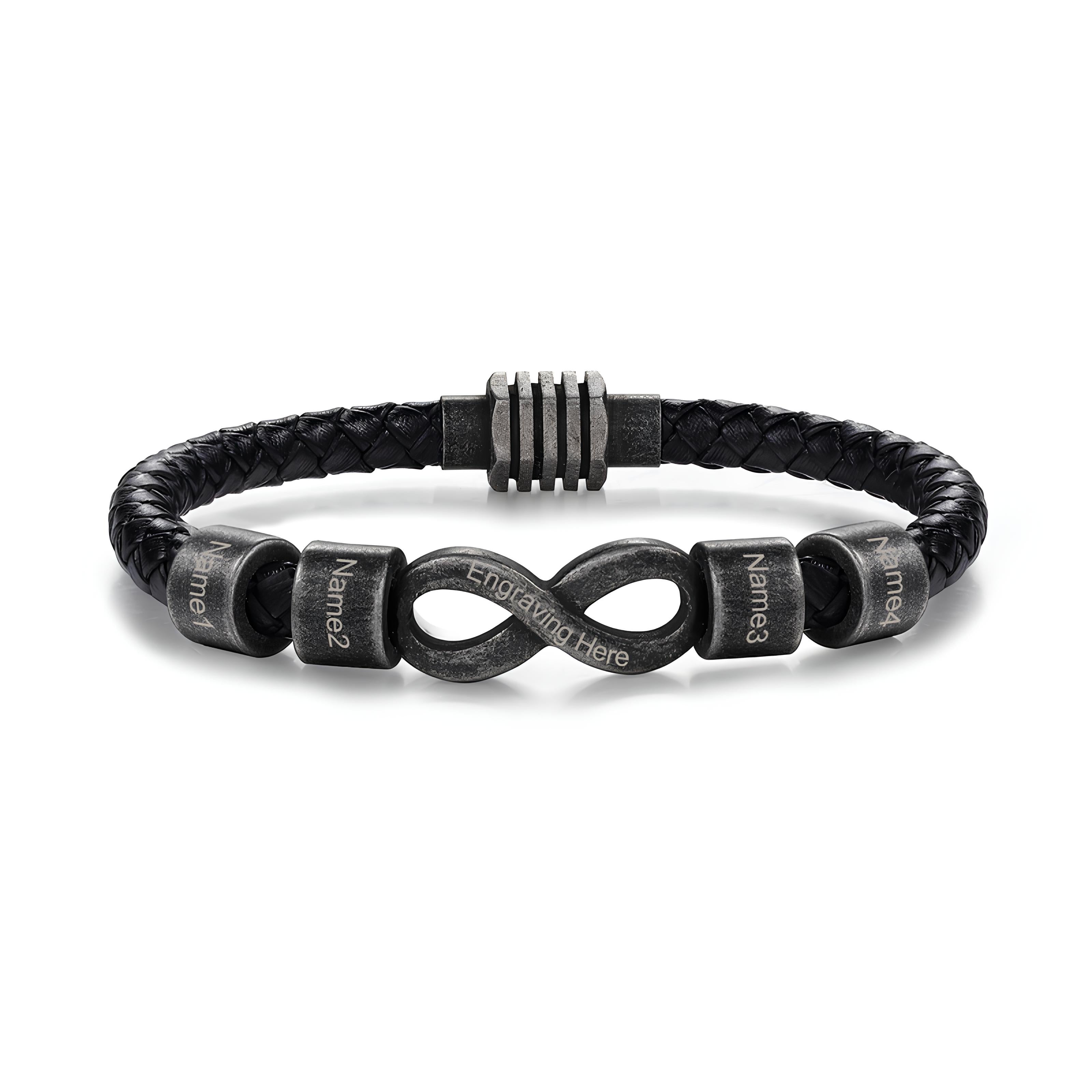 Custom Engraved Leather Infinity Bracelet
