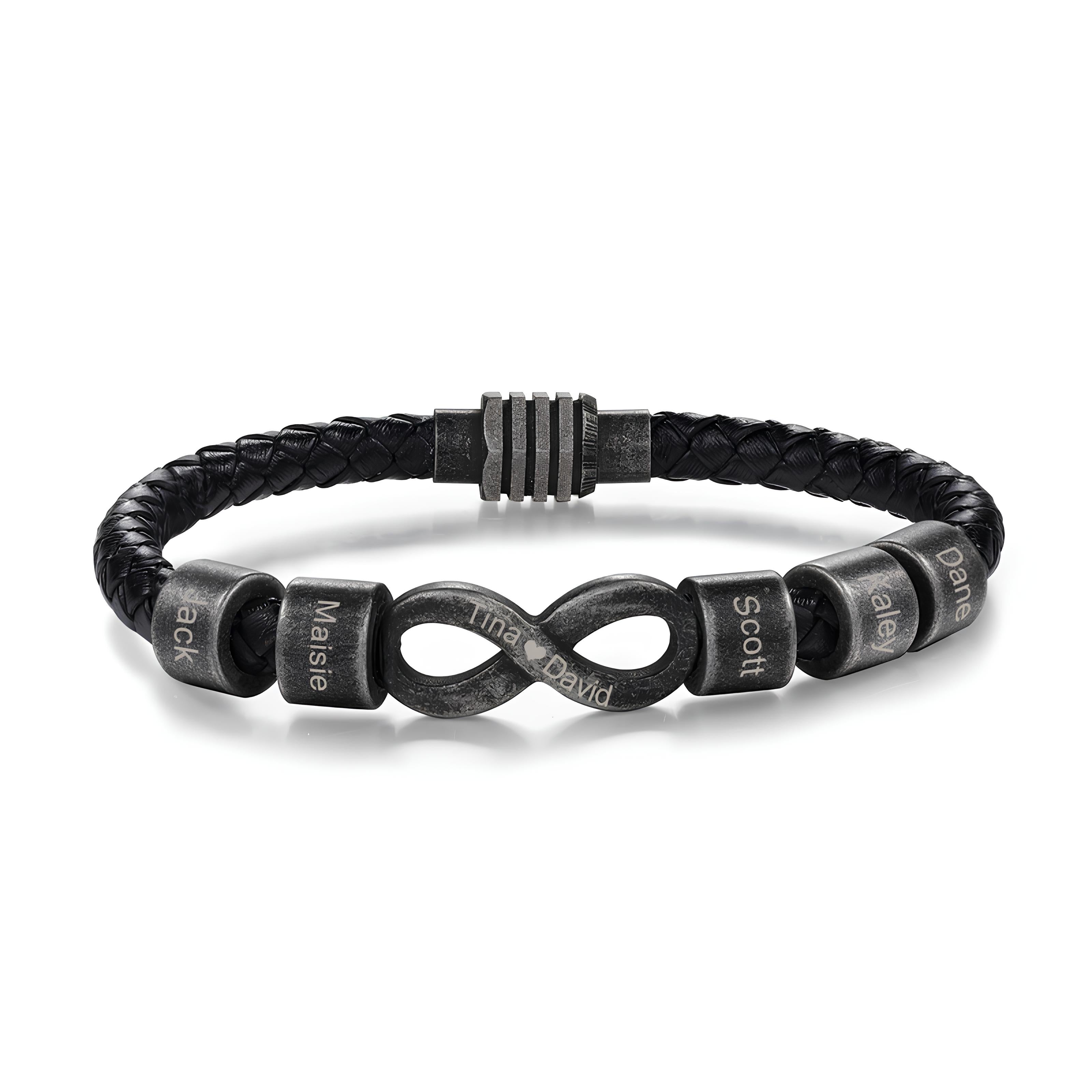 Custom Engraved Leather Infinity Bracelet