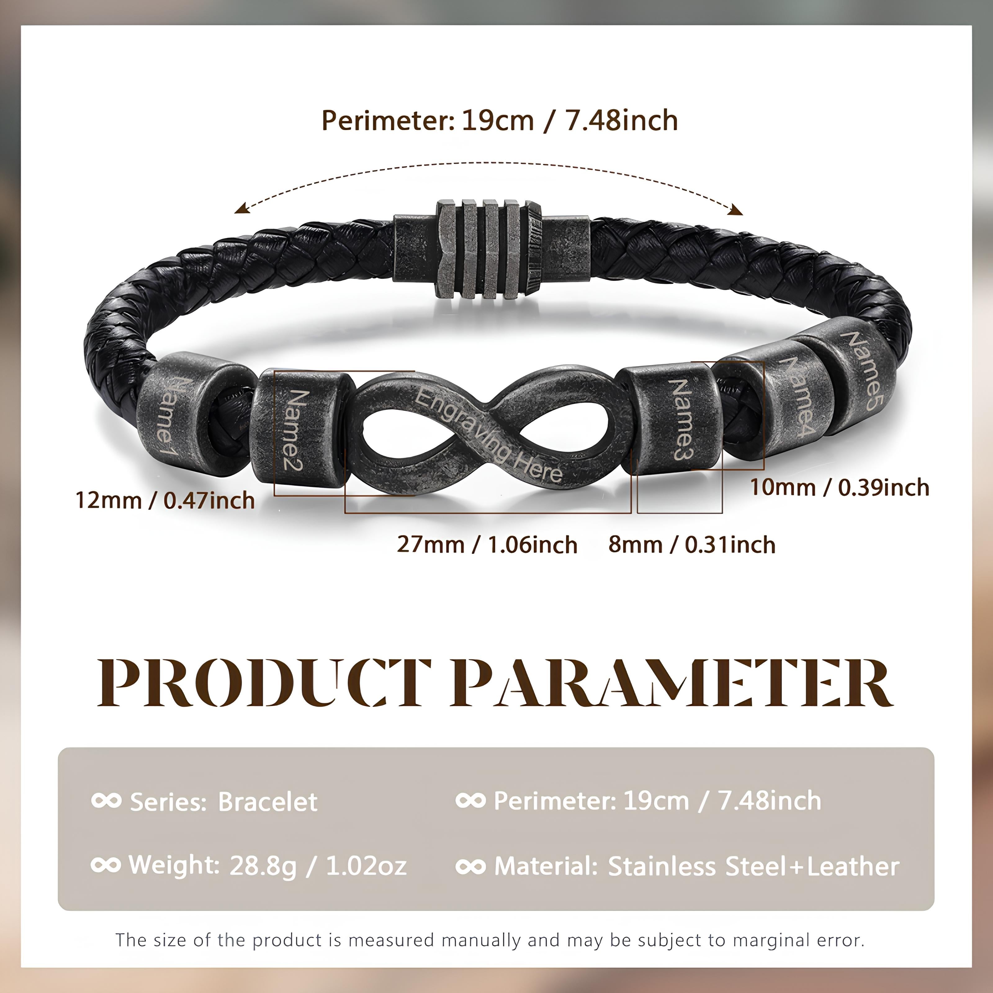 Custom Engraved Leather Infinity Bracelet