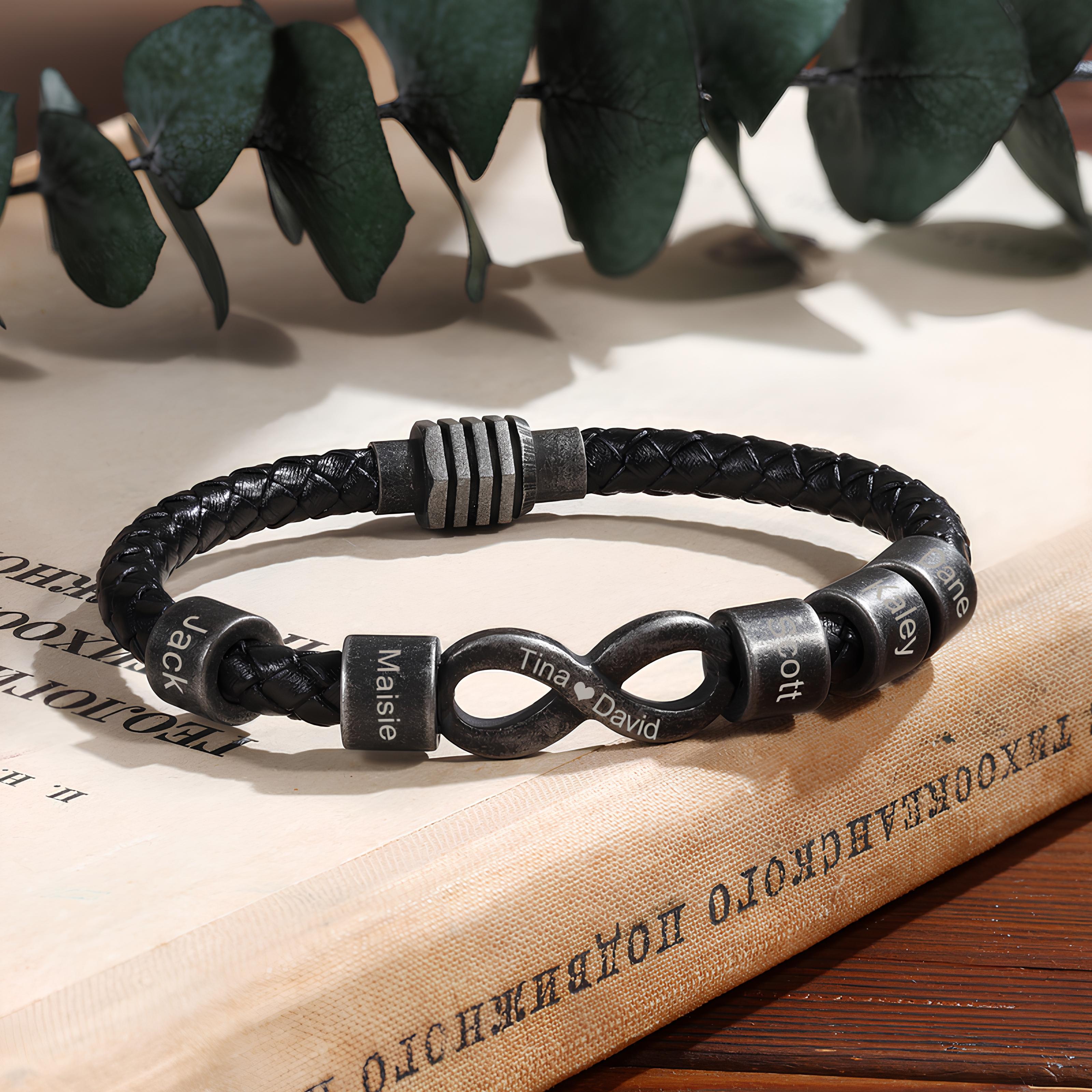 Custom Engraved Leather Infinity Bracelet