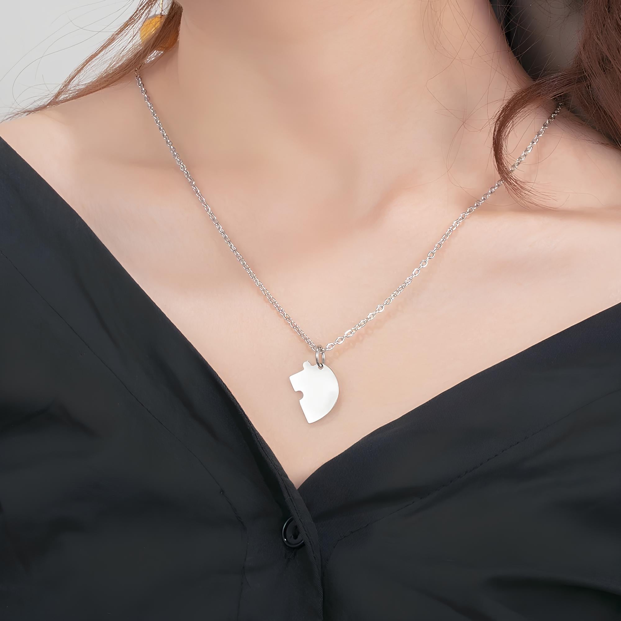 Custom Puzzle Heart Necklace with Birthstones