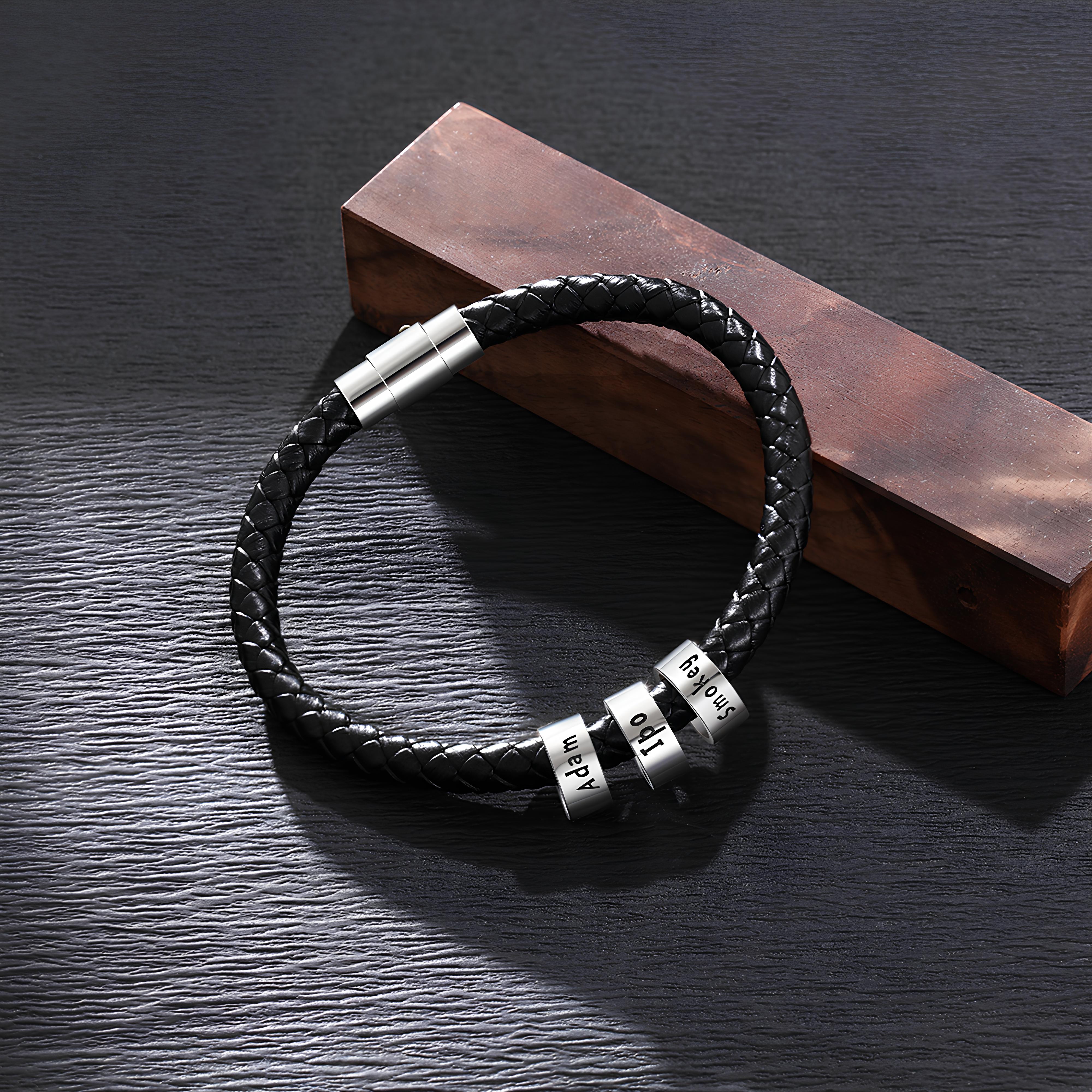 Leather Men Bracelet with Charms