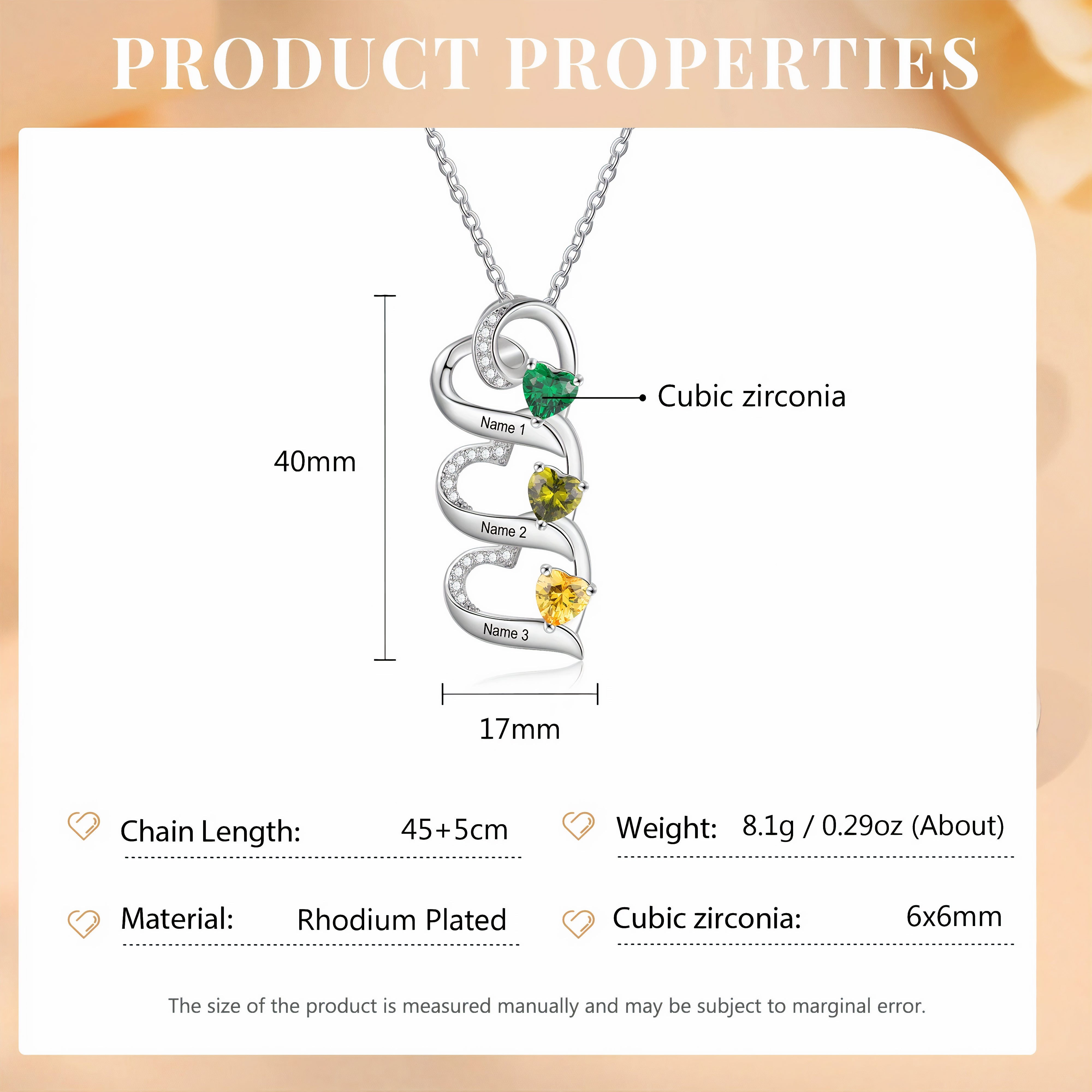 Stacked Hearts Birthstone Necklace