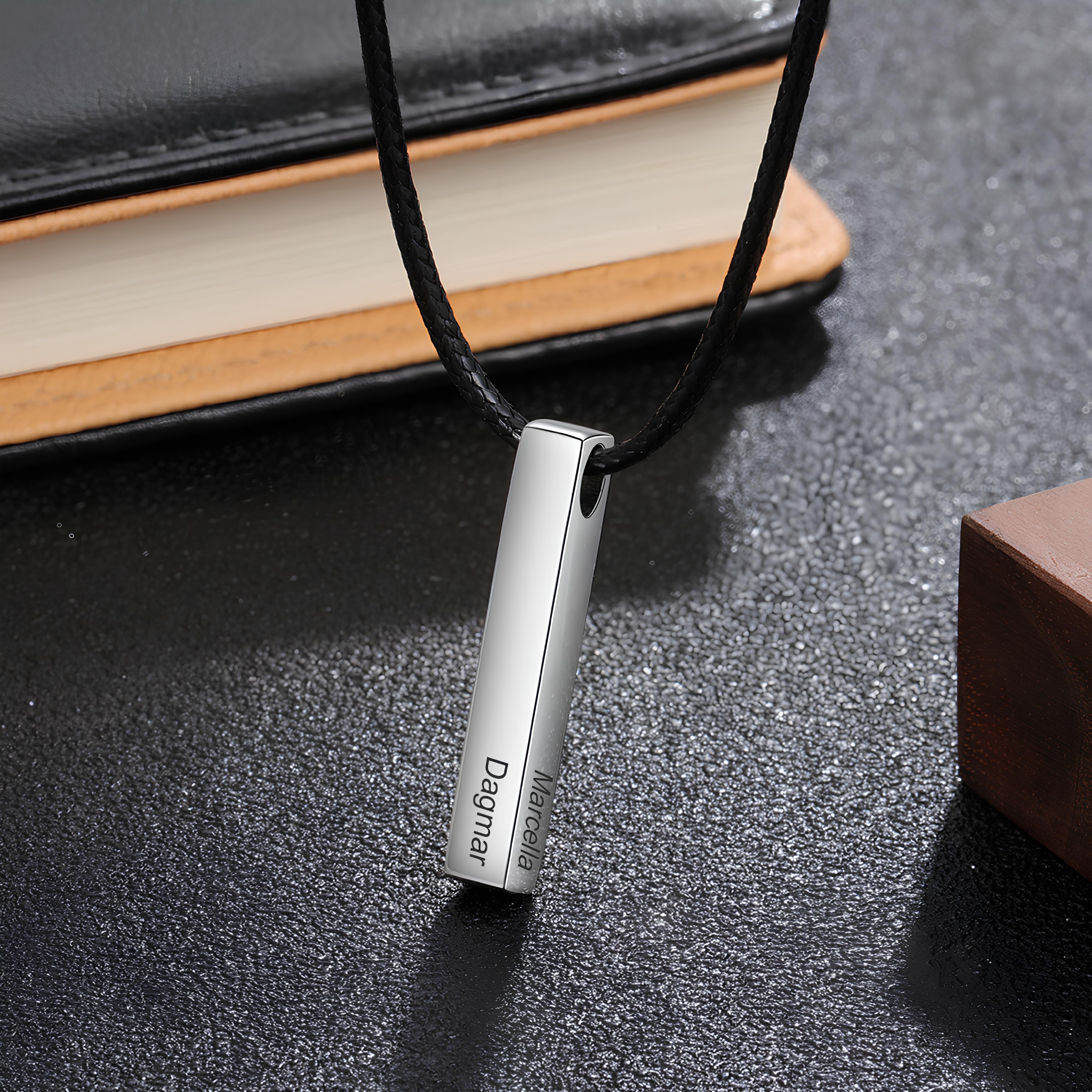 Men Bar Necklace - Leather Chain