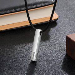 Men Bar Necklace - Leather Chain