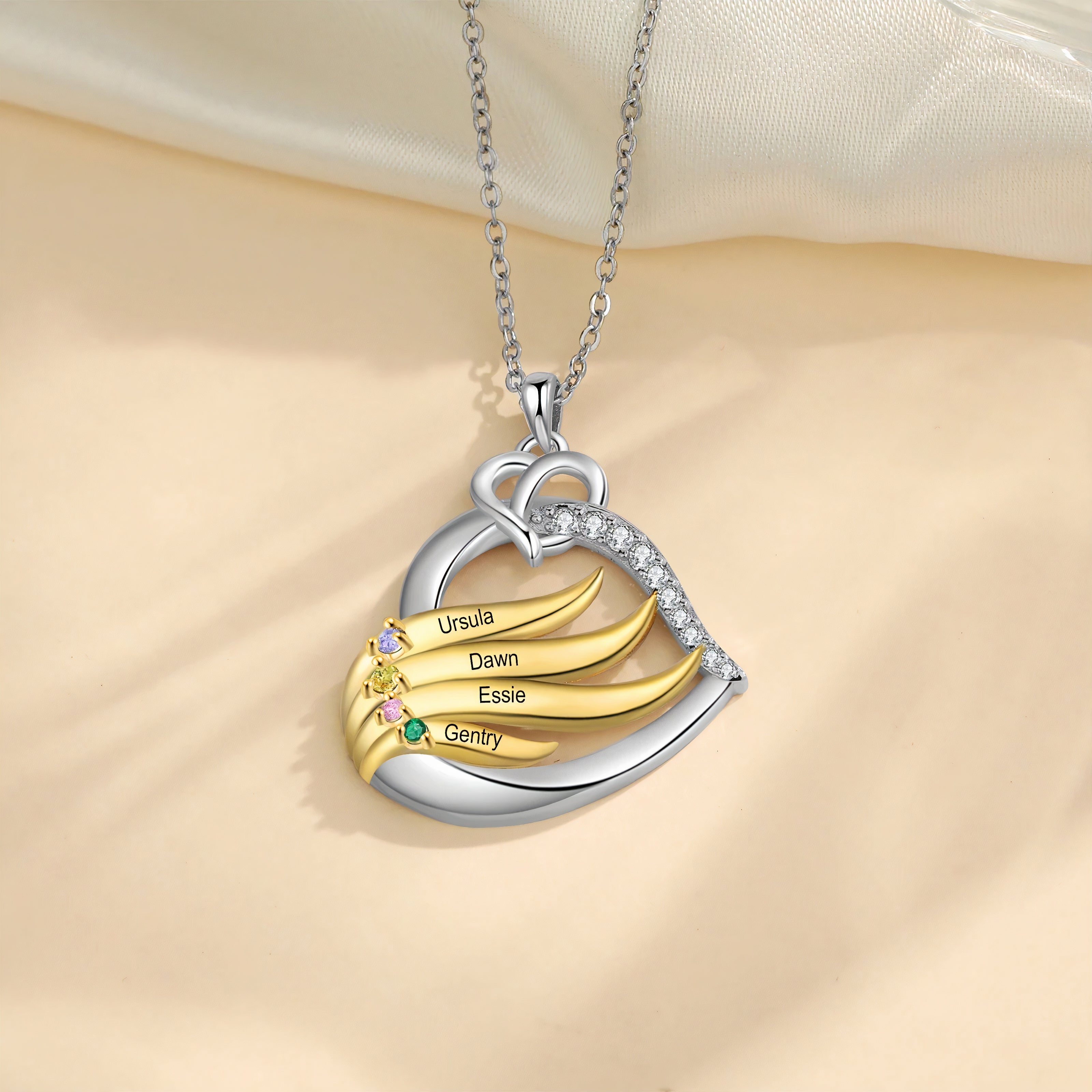 Custom Names & Birthstones Heart Necklace
