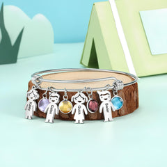 Custom Kids Charm Bangle – Names & Birthstones