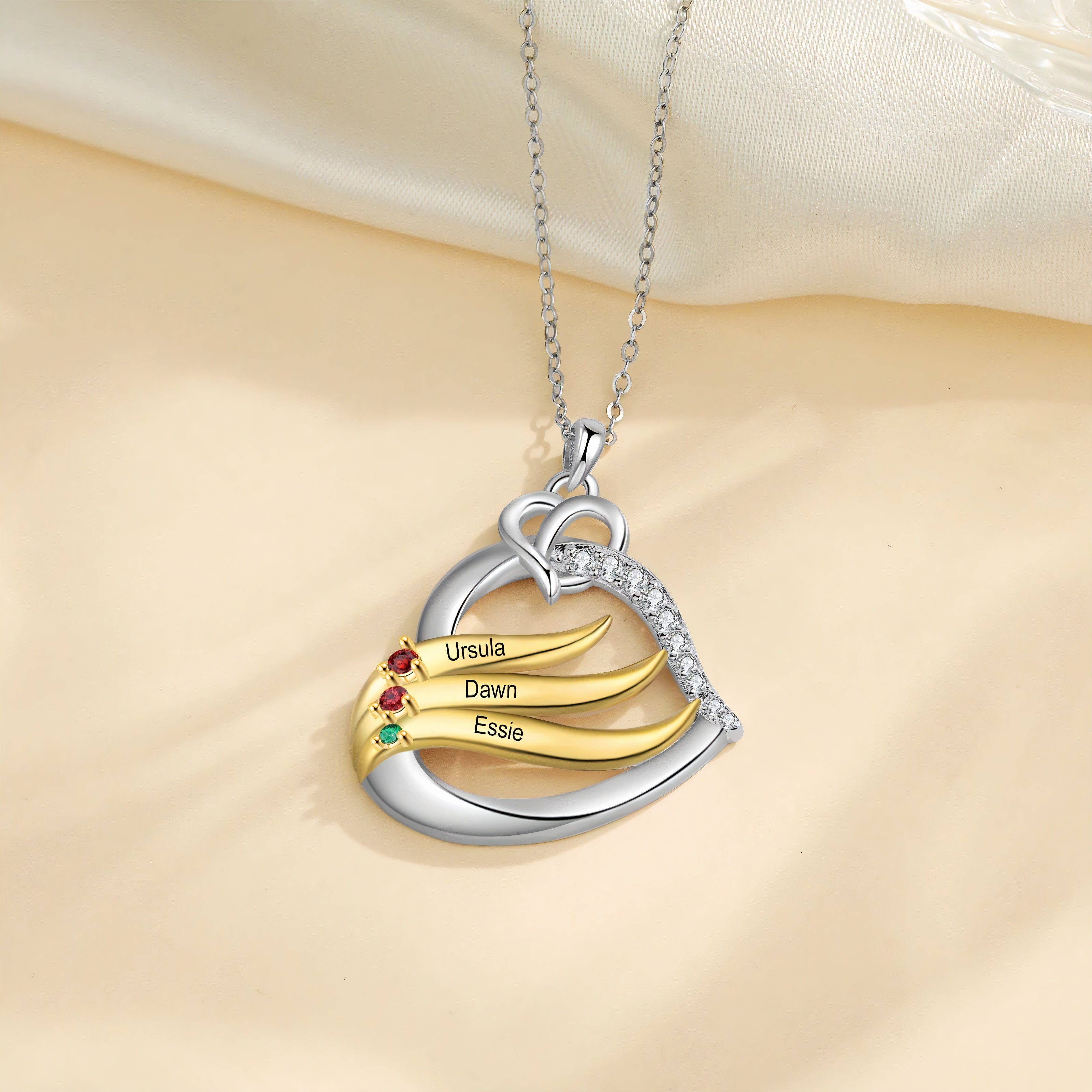 Custom Names & Birthstones Heart Necklace