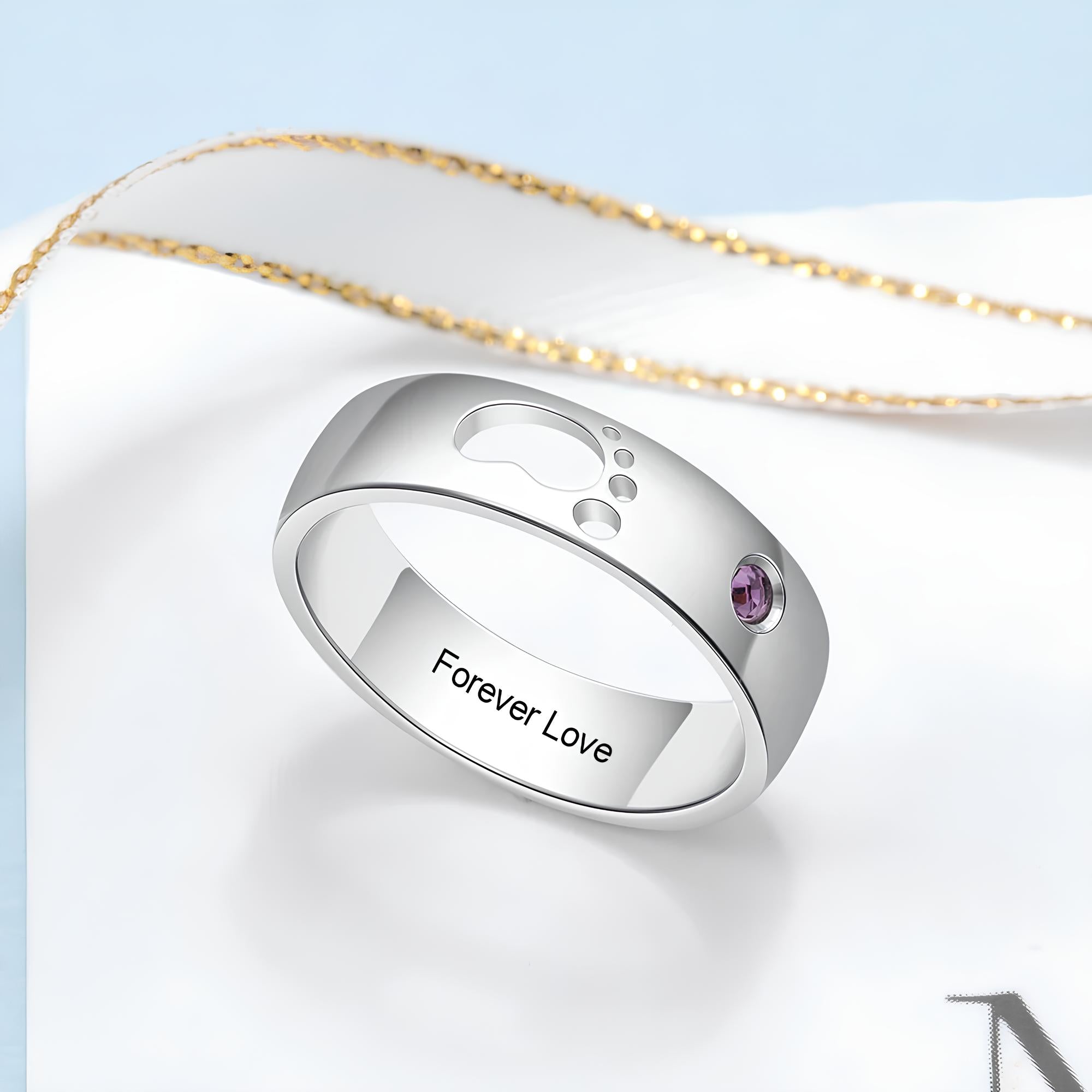 Custom Baby Footprint Birthstone Ring
