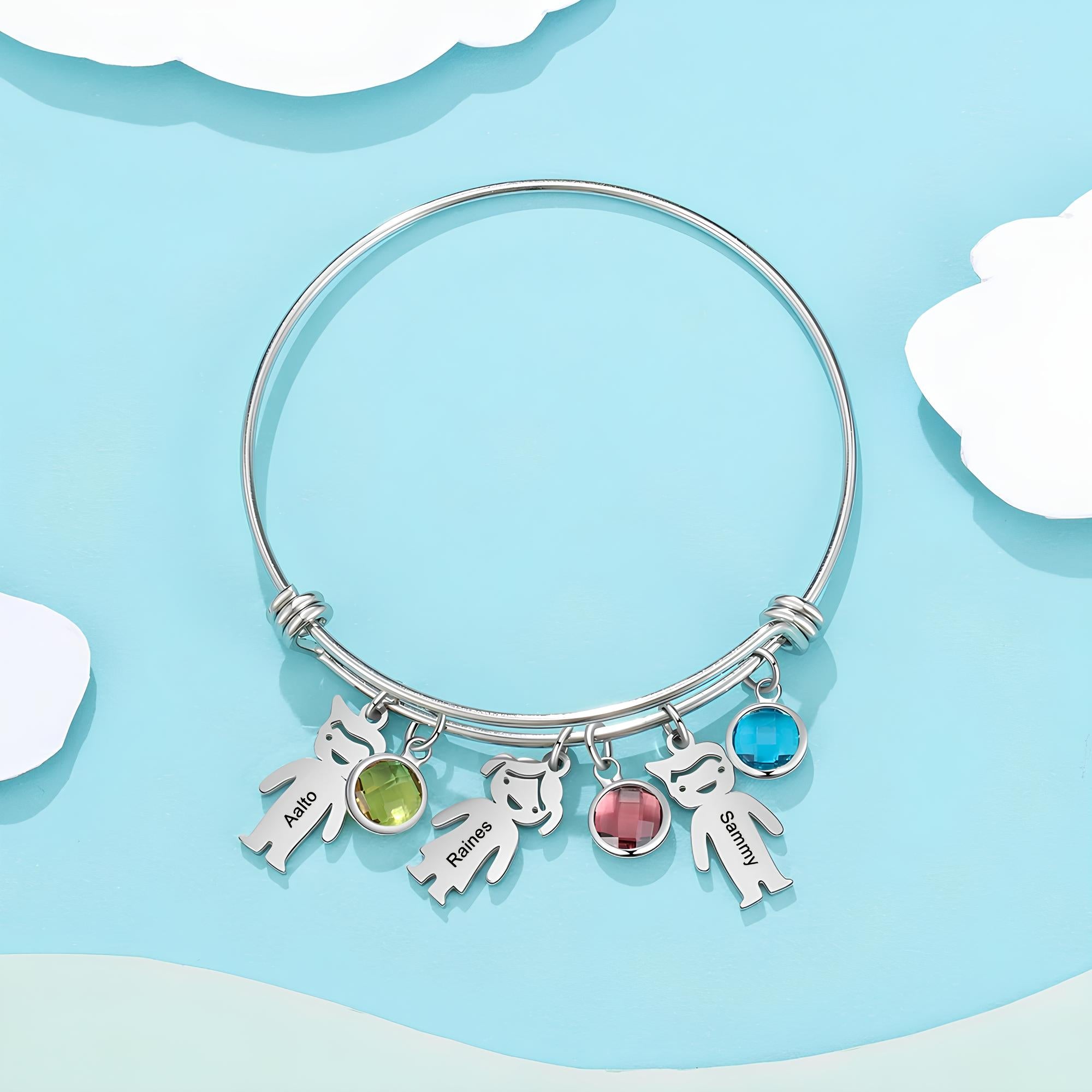Custom Kids Charm Bangle – Names & Birthstones