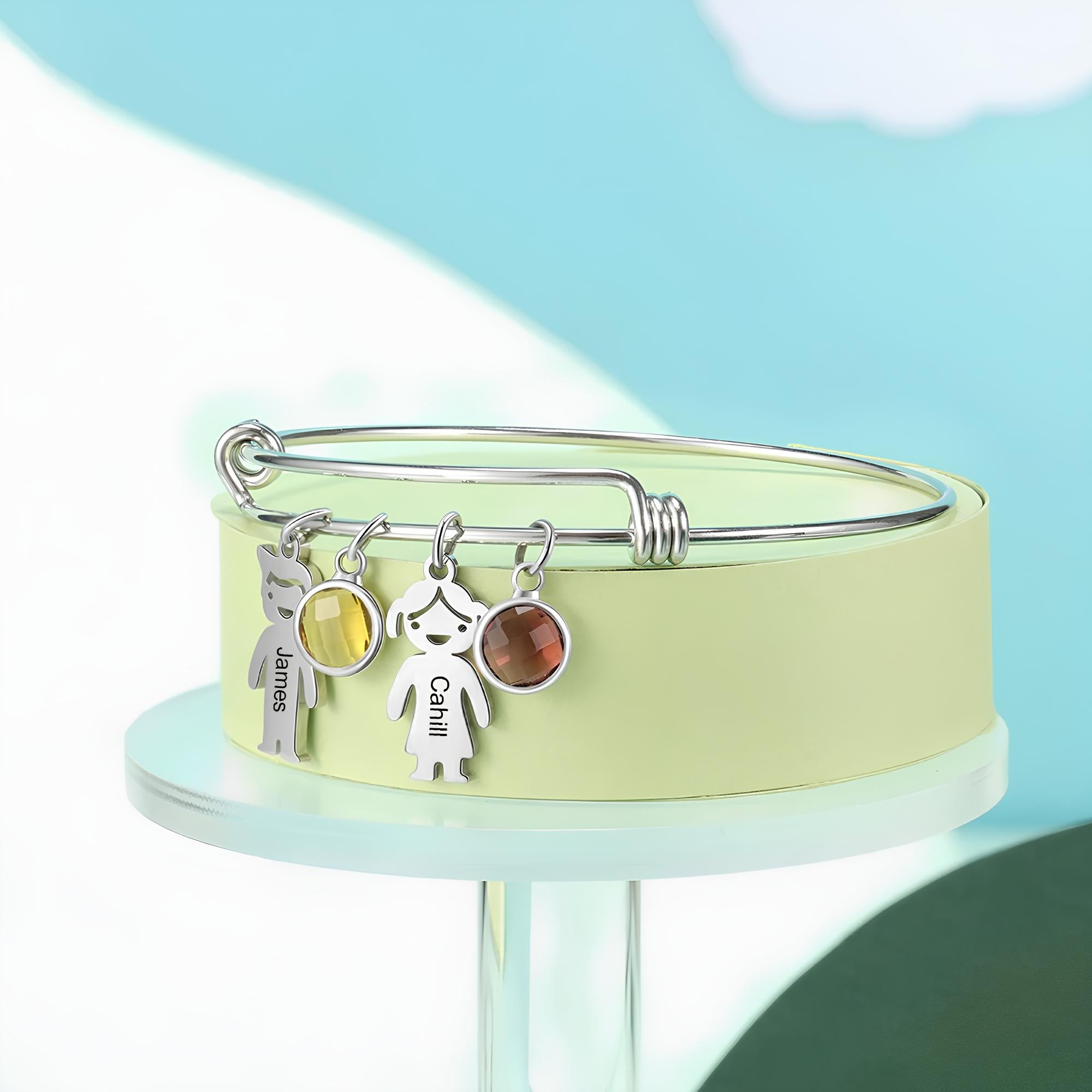 Custom Kids Charm Bangle – Names & Birthstones