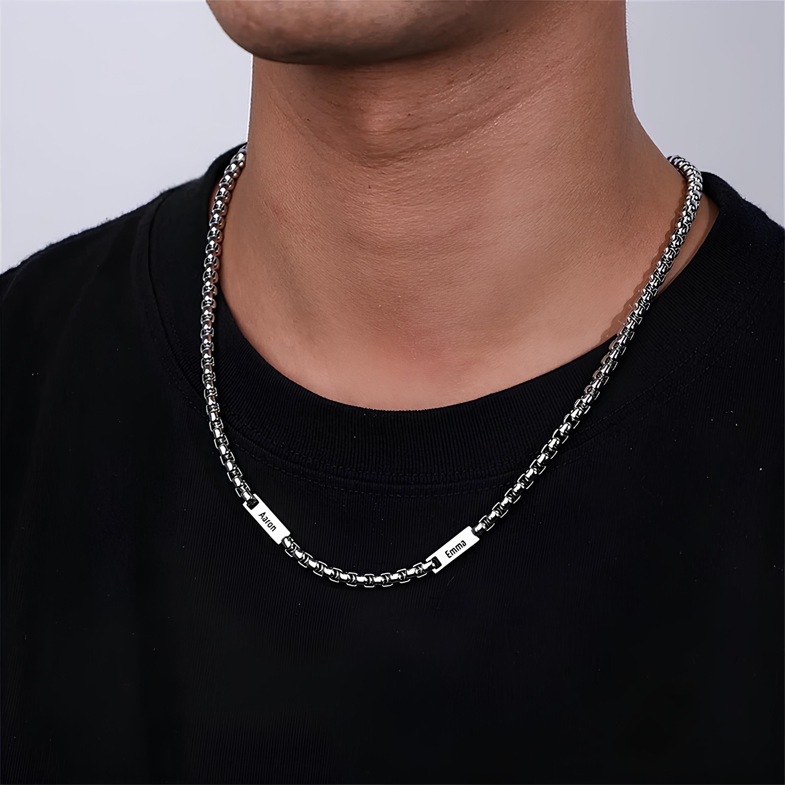Engraved Men Necklace Curb Chain