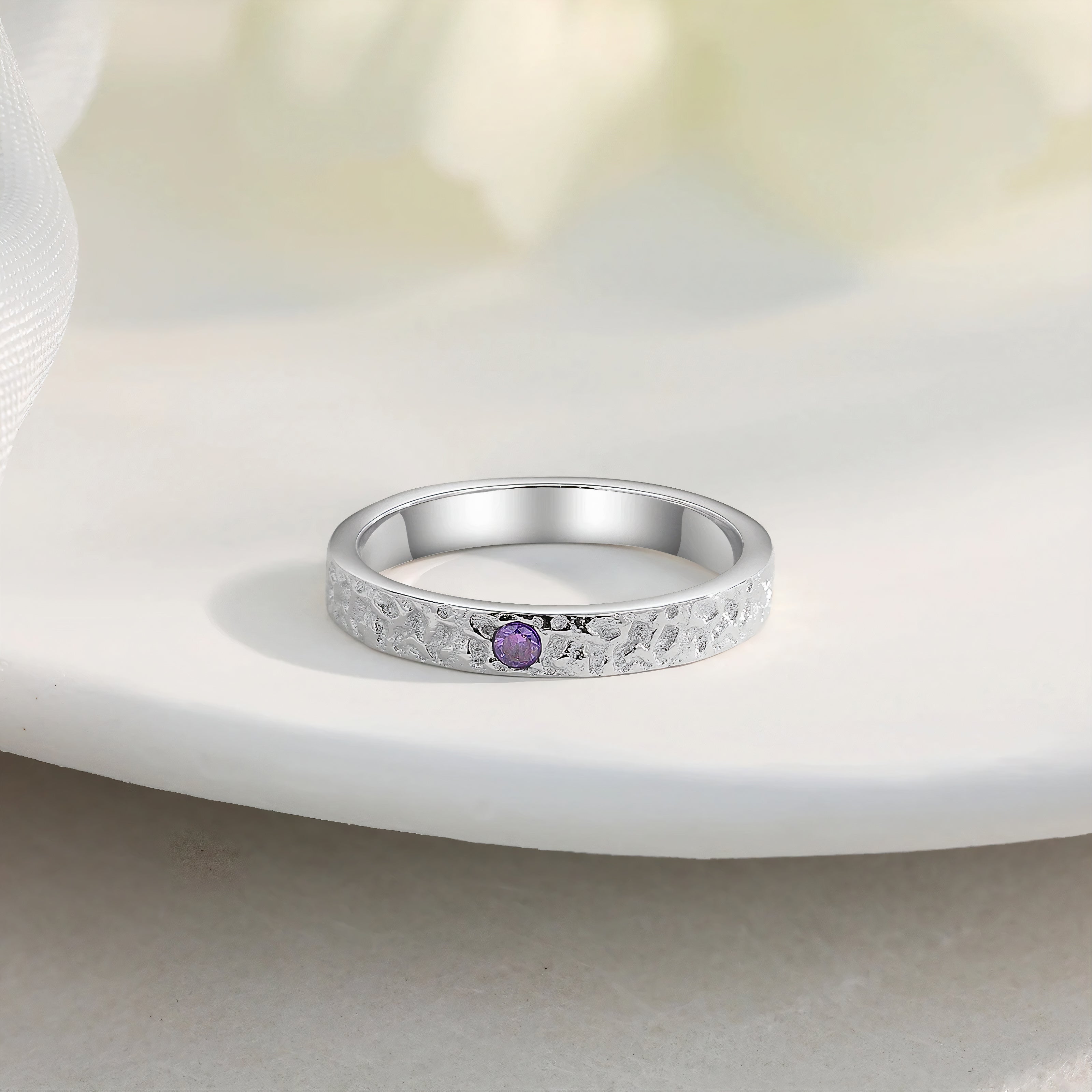 Hammered Birthstone Ring