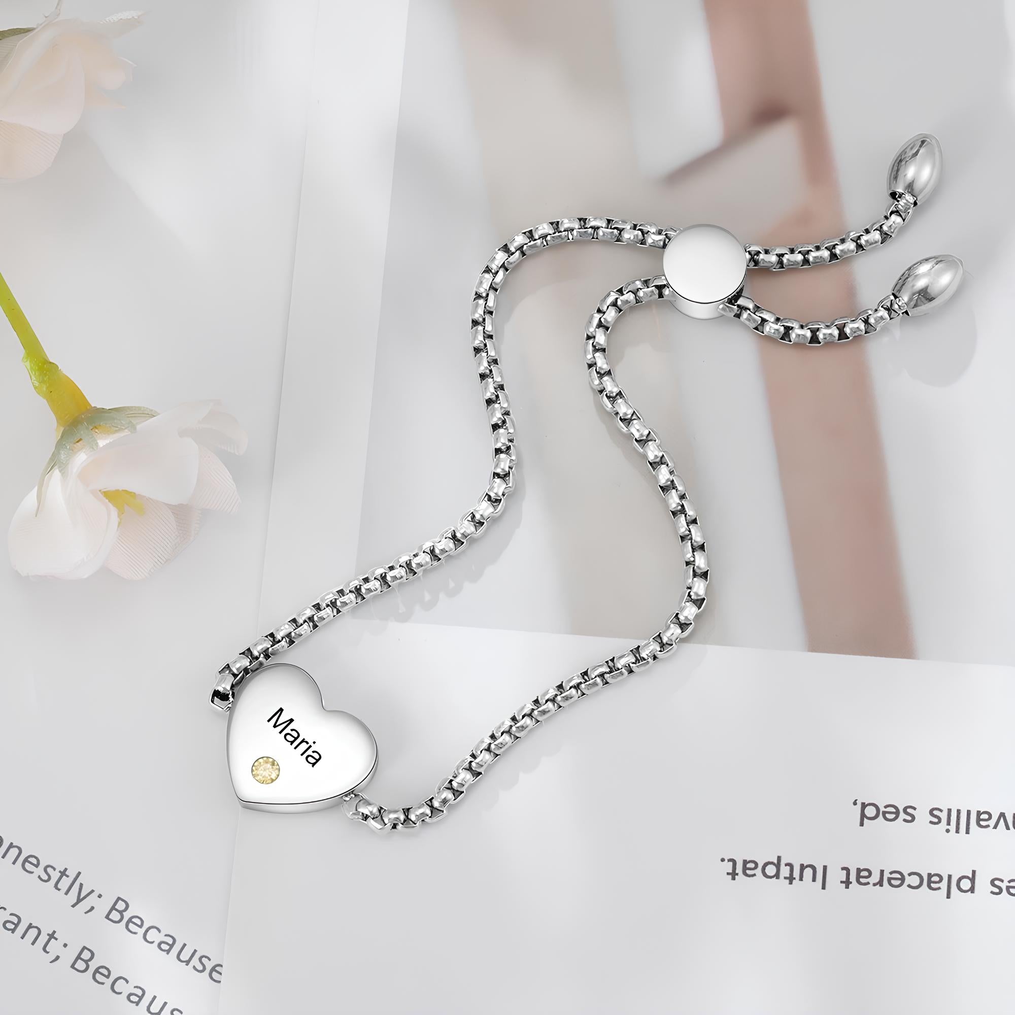 Heart Name & Birthstone Bracelet