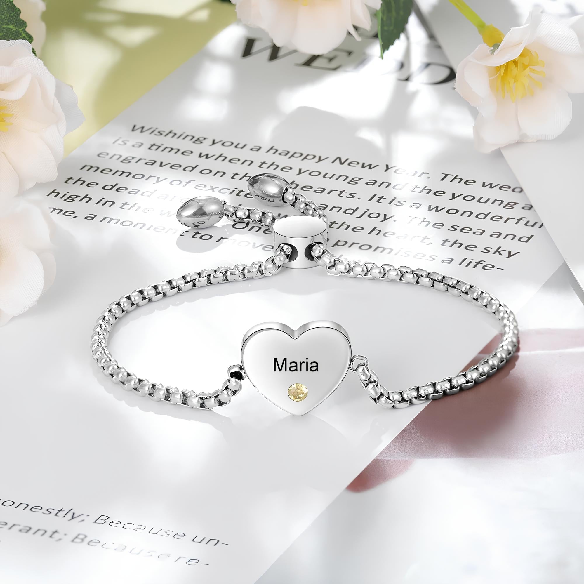 Heart Name & Birthstone Bracelet
