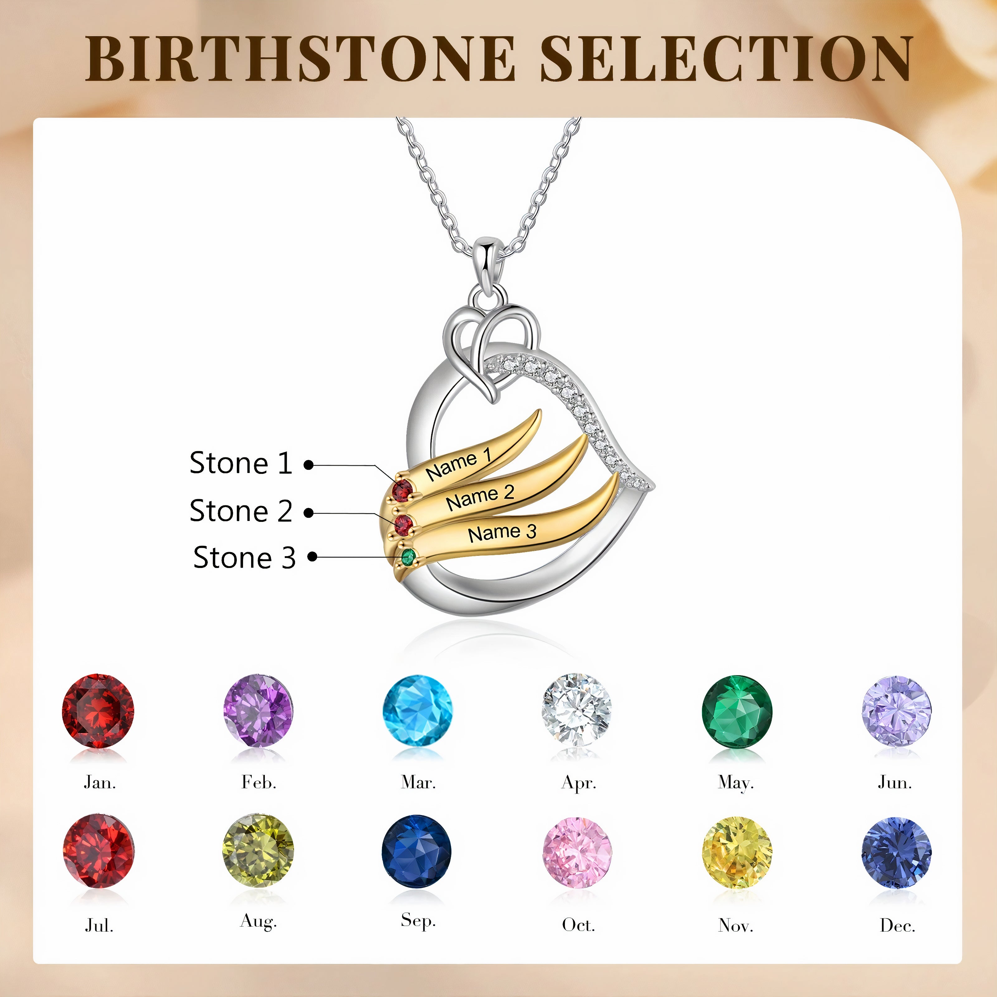 Custom Names & Birthstones Heart Necklace